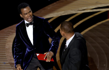 Will Smith appears to slap Chris Rock onstage during the 94th Annual Academy Awards