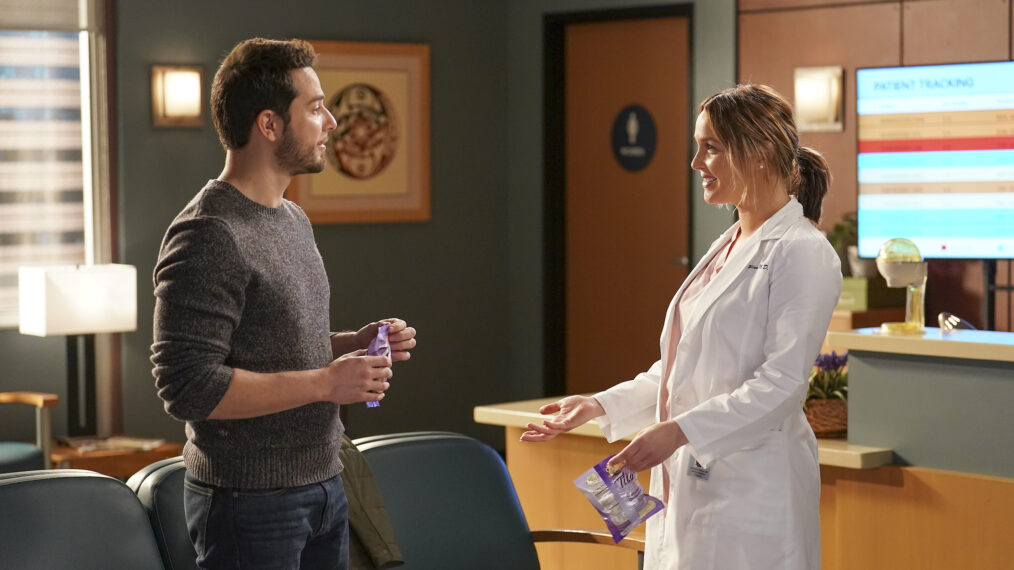 Skylar Astin as Todd, Camilla Luddington as Jo in Grey's Anatomy