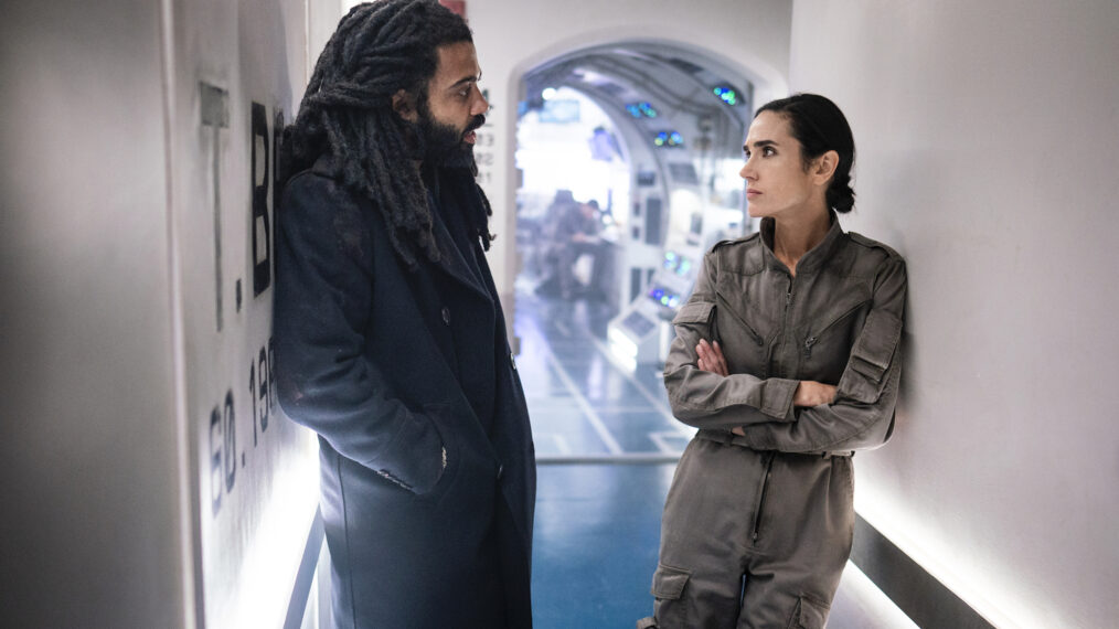 Daveed Diggs as Layton and Jennifer Connelly as Melanie in Snowpiercer Season 2