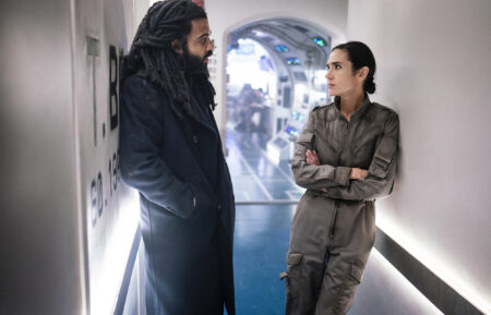 Daveed Diggs as Layton and Jennifer Connelly as Melanie in Snowpiercer Season 2