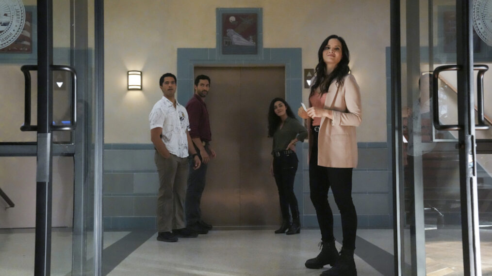 Alex Tarrant as Kai, Noah Mills as Jesse, Yasmine Al-Bustami as Lucy, Katrina Law as Knight in NCIS Hawaii