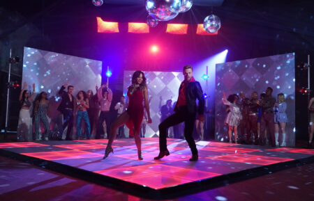 Jenna Dewan and Derek Hough performing 'Saturday Night Fever' for 'Step Into…The Movies'