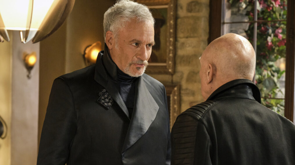 John de Lancie as Q, Patrick Stewart as Jean-Luc Picard in Star Trek Picard