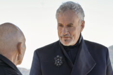 Sir Patrick Stewart as Jean-Luc Picard and John de Lancie as Q in Star Trek Picard