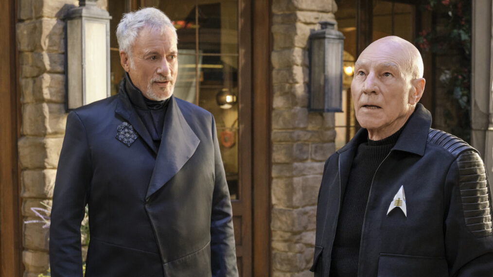 John de Lancie as Q and Patrick Stewart as Jean-Luc Picard in Star Trek Picard