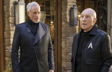 John de Lancie as Q and Patrick Stewart as Jean-Luc Picard in Star Trek Picard