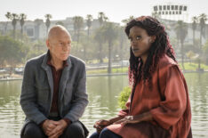 Sir Patrick Stewart as Picard and Ito Aghayere as young Guinan in Star Trek Picard