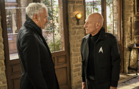John de Lancie as Q and Sir Patrick Stewart as Jean-Luc Picard in Star Trek Picard