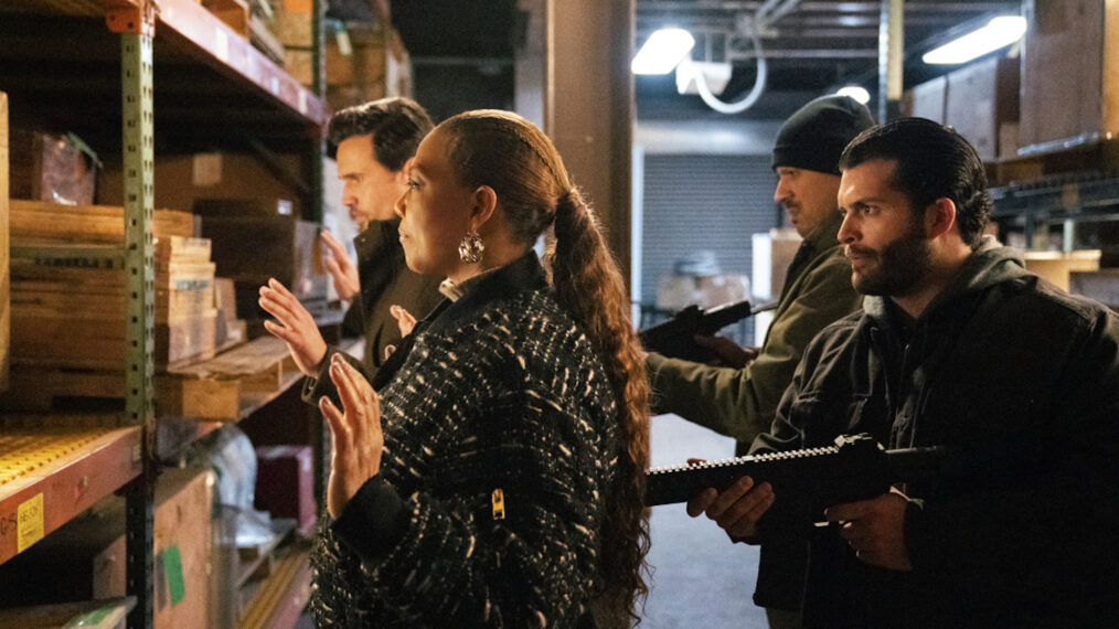 Brett Dalton as Carter Griffin, Queen Latifah as Robyn McCall, Unknown, and Mike Taverna as Man #1 The Equalizer