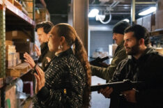 Brett Dalton as Carter Griffin, Queen Latifah as Robyn McCall, Unknown, and Mike Taverna as Man #1 The Equalizer