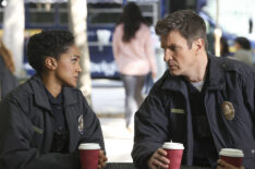 Mekia Cox and Nathan Fillion in The Rookie