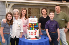 The cast of 'Young Sheldon' celebrated their 100th episode - Raegan Revord, Annie Potts, Zoe Perry, Montana Jordan, Iain Armitage, and Lance Barber
