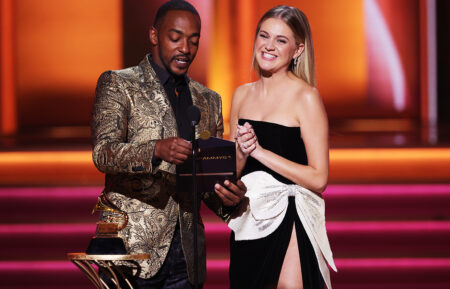 Anthony Mackie and Kelsea Ballerini present at the 64th Annual Grammy Awards