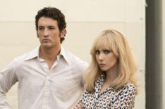 Miles Teller as Al Ruddy and Juno Temple as Bettye McCartt in The Offer
