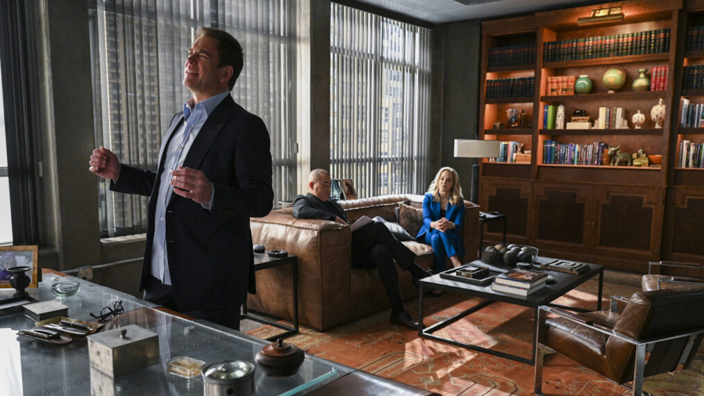 Michael Weatherly as Dr. Jason Bull, Chris Jackson as Chunk Palmer and Geneva Carr as Marissa Morgan in Bull