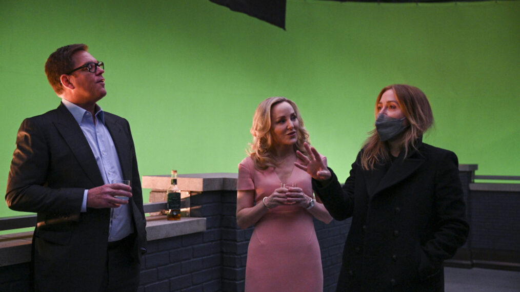 Michael Weatherly, Geneva Carr, and Sasha Alexander behind the scenes on the Bull set