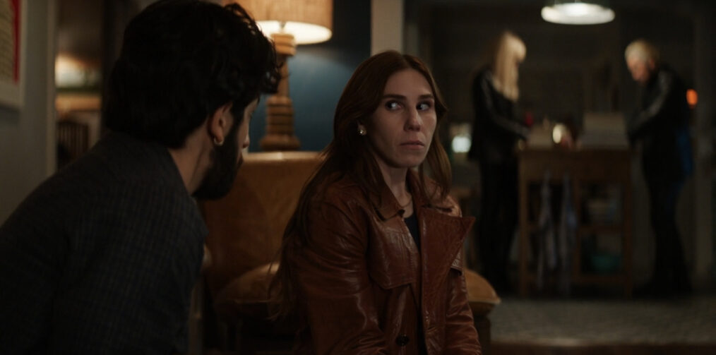 Deniz Akdeniz as Max, Zosia Mamet as Annie in The Flight Attendant