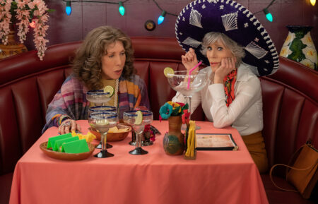 Lily Tomlin and Jane Fonda drinking margaritas in Grace and Frankie