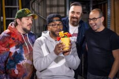 Impractical Jokers cast —Sal Vulcano, Brian Quinn, and James Murray — with Method Man