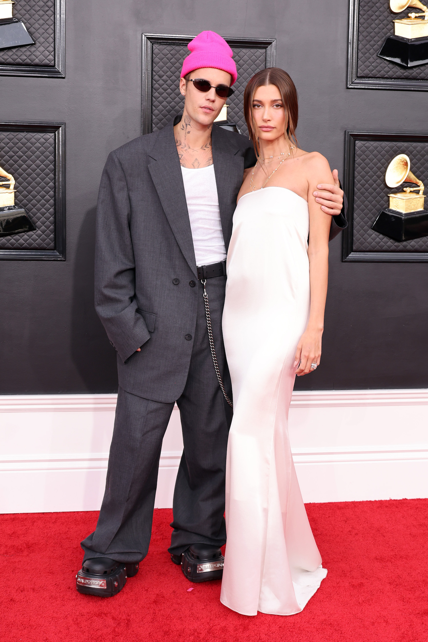 Justin Bieber and Hailey Bieber at the Grammys 2022