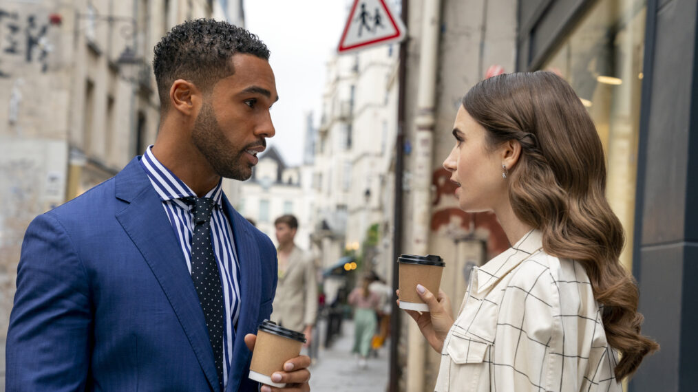 Lucien Laviscount and Lily Collins in Emily in Paris