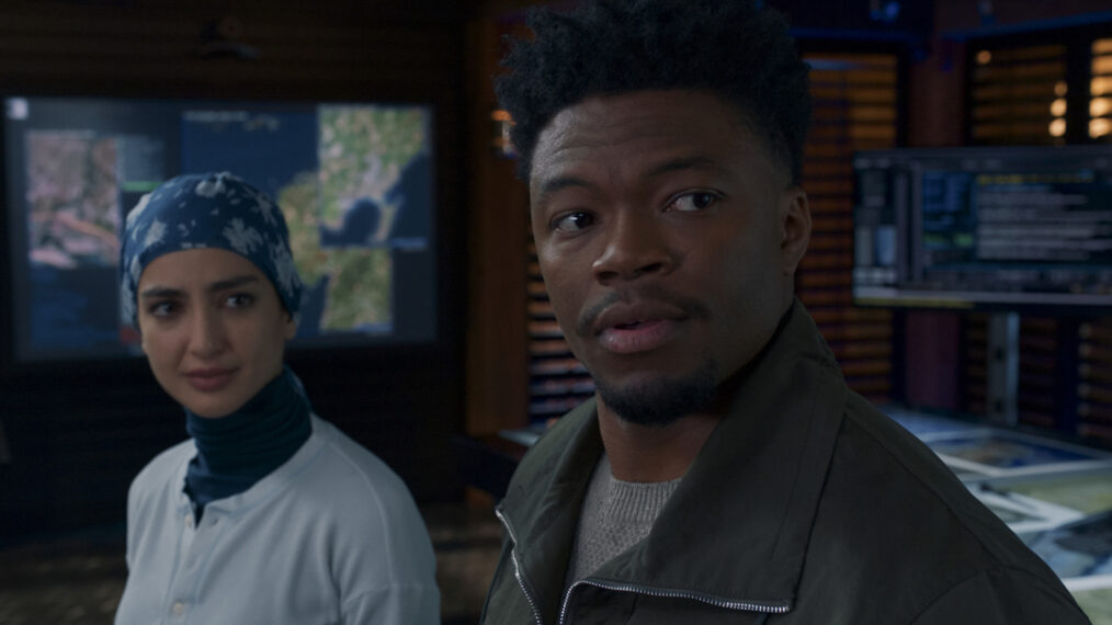 Medalion Rahimi as Fatima, Caleb Castille as Rountree in NCIS Los Angeles