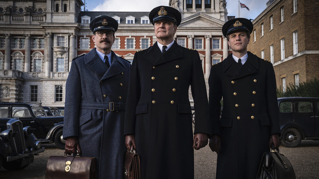 Matthew Macfadyen as Charles Cholmondeley, Colin Firth as Ewen Montagu and Johnny Flynn as Ian Fleming in Operation Mincemeat