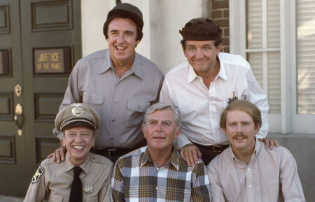 Return to Mayberry Jim Nabors as Gomer Pyle, George Lindsey as Goober Pyle, Don Knotts as Barney Fife, Andy Griffith as Andy Taylor, Ron Howard as Opie Taylor