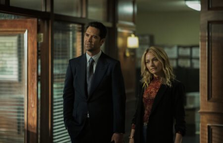 Manuel Garcia-Rulfo as Mickey Haller, Becki Newton as Lorna in The Lincoln Lawyer