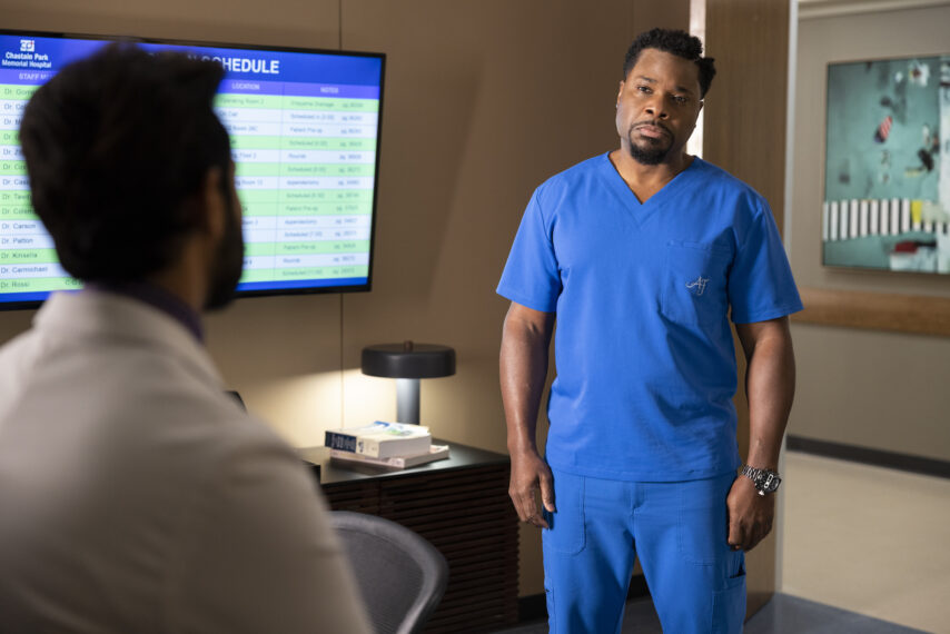 Manish Dayal as Devon, Malcolm-Jamal Warner as AJ in The Resident