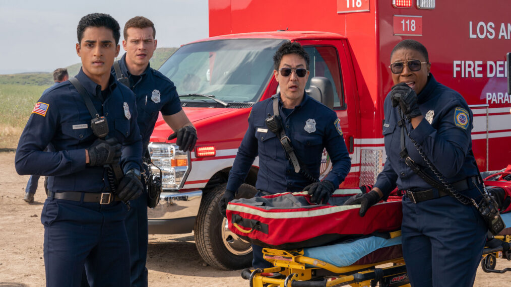 Anirudh Pisharody, Oliver Stark, Kenneth Choi and Aisha Hinds in 9-1-1