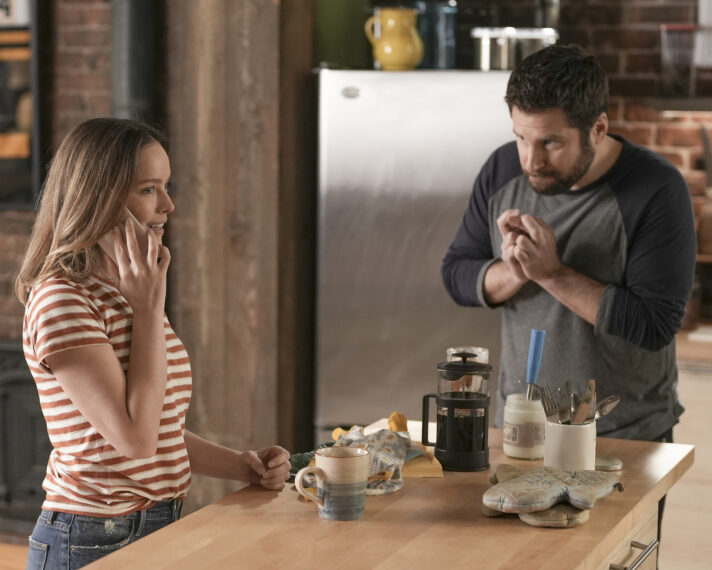 Allison Miller as Maggie, James Roday Rodriguez as Gary in A Million Little Things