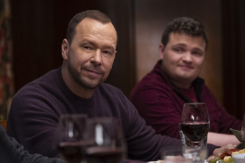 Donnie Wahlberg as Danny Reagan and Andrew Terraciano as Sean Reagan in Blue Bloods