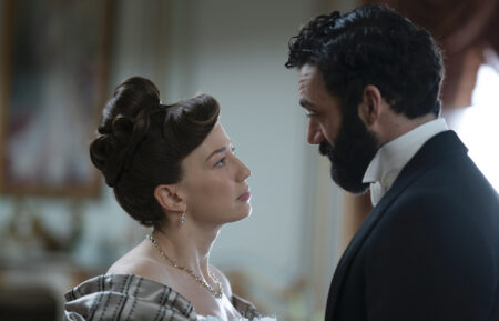 Carrie Coon and Morgan Spector as Bertha and George Russell in The Gilded Age Season 1 Episode 5