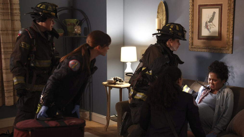 Caitlin Carver as Emma Jacobs, Miranda Rae Mayo as Stella Kidd, Hanako Greensmith as Violet in Chicago Fire