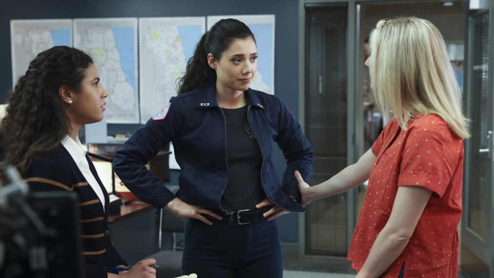 Katelynn Shennett as Kylie, Hanako Greensmith as Violet, Kara Killmer as Sylvie Brett in Chicago Fire