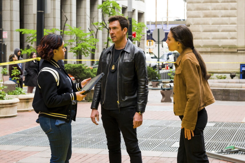 Keisha Castle-Hughes as Special Agent Hana Gibson, Dylan McDermott as Supervisory Special Agent Remy Scott and Alexa Davalos as Special Agent Kristin Gaines in FBI Most Wanted