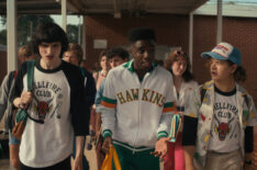 Finn Wolfhard, Caleb McLaughlin, Gaten Matarazzo in Stranger Things 4