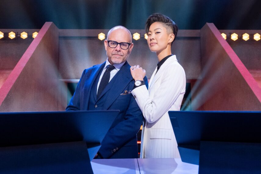 Iron Chef Alton Brown and Kristen Kish