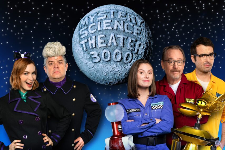 Felicia Day, Patton Oswalt, Emily Marsh, Joel Hodgson and Jonah Ray in MST3K Season 13