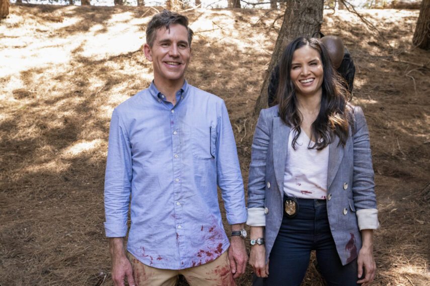 Brian Dietzen and Katrina Law on NCIS set