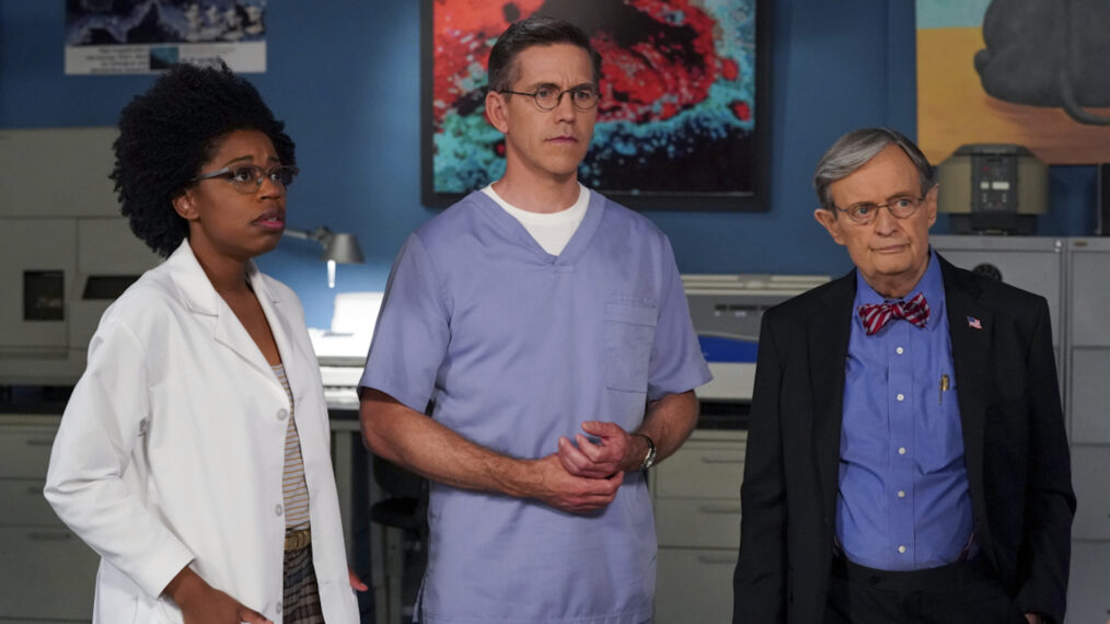Diona Reasonover as Forensic Scientist Kasie Hines, Brian Dietzen as Jimmy Palmer, and David McCallum as Dr. Donald 