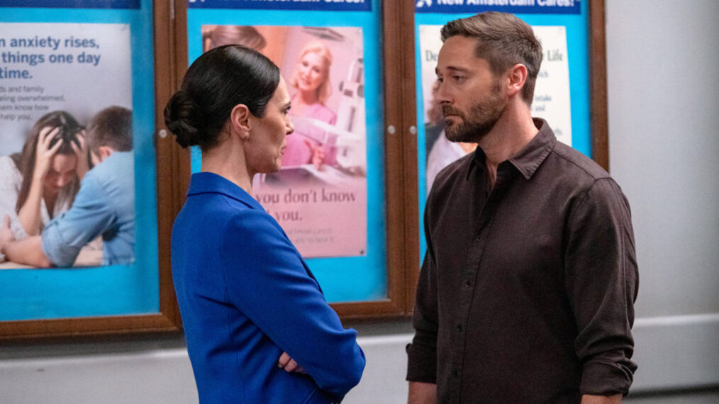 Michelle Forbes as Dr. Veronica Fuentes, Ryan Eggold as Dr. Max Goodwin in New Amsterdam