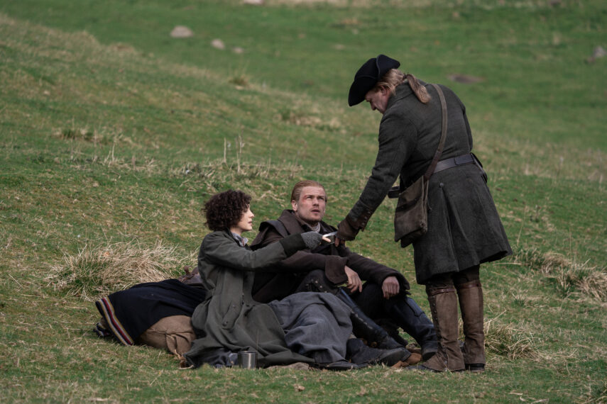 Outlander Season 6 Caitriona Balfe, Sam Heughan, Mark Lewis Jones