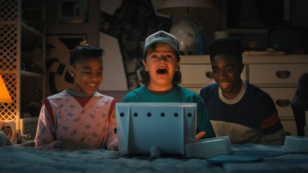 Priah Ferguson, Gaten Matarazzo and Caleb McLaughlin in Stranger Things 4