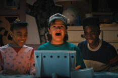 Priah Ferguson, Gaten Matarazzo and Caleb McLaughlin in Stranger Things 4