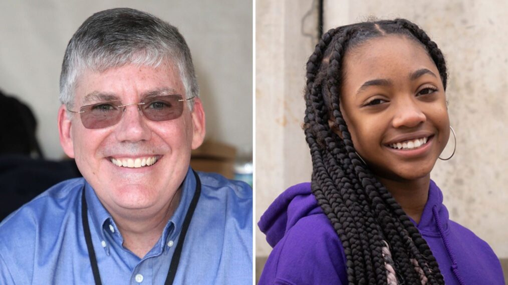 'Percy Jackson' author Rick Riordan (L) and actor Leah Sava Jeffries (right)