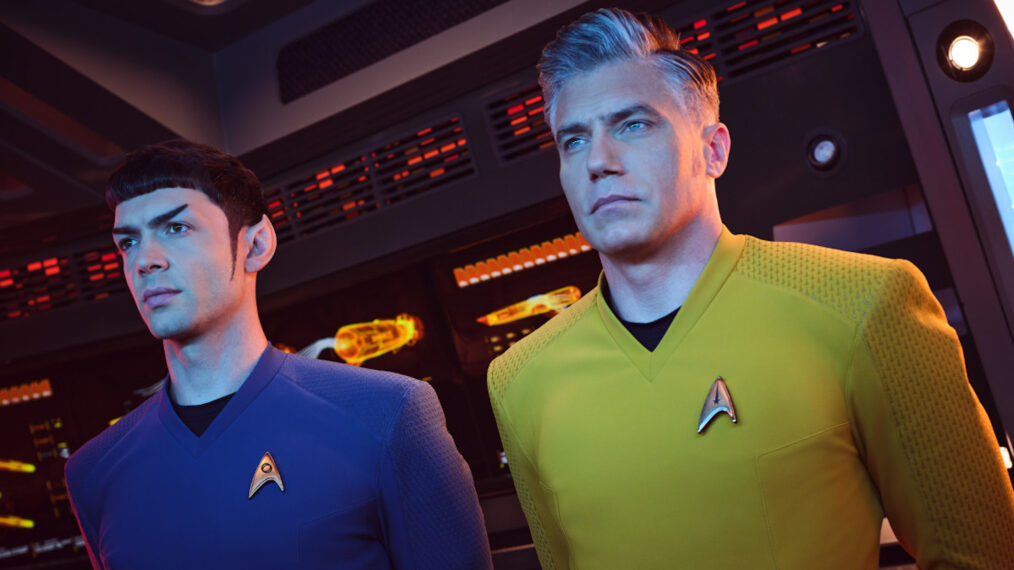 Ethan Peck as Spock and Anson Mount as Pike in Star Trek Strange New Worlds