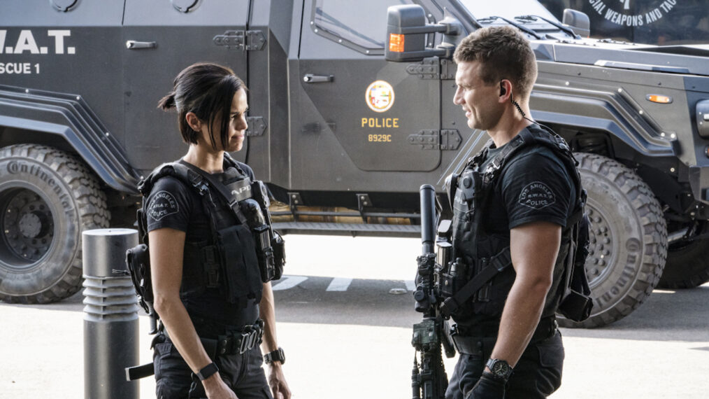 Lina Esco as Christina “Chris” Alonso and Alex Russell as Jim Street in SWAT