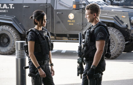 Lina Esco as Christina “Chris” Alonso and Alex Russell as Jim Street in SWAT